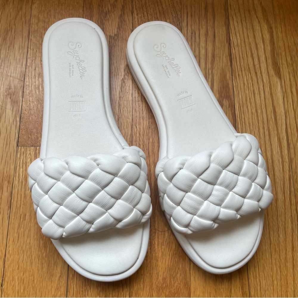 EUC Seychelles Bellisima White Leather Braided Woven Slides Sandals Shoes 7.5 - Picture 2 of 5